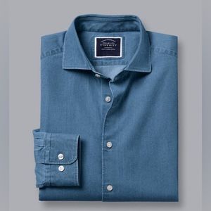 Spread Collar Denim Shirt - Ocean Blue